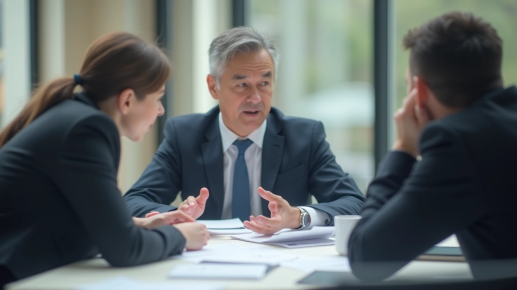 Unternehmensleiter besprechen Währungsrisiken mit Finanzberater anhand von Dokumenten