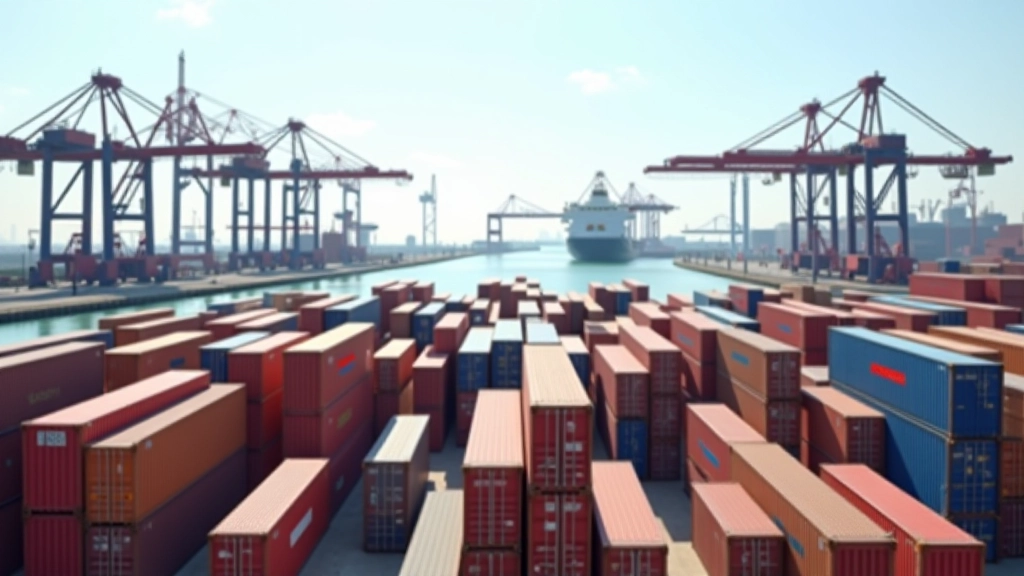 Deutsche Exportgüter auf Containerschiffen im Hafen mit modernen Kränen