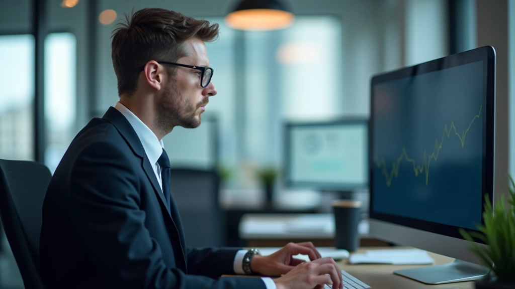 Treasury-Manager überprüft Wechselkurs-Positionen auf dem Monitor mit Absicherungsdiagrammen und Risikoanalytik